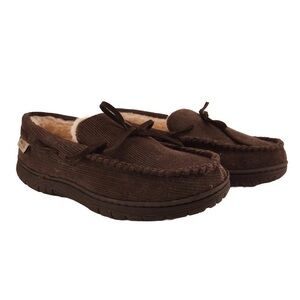Bearpaw PAWZ Men’s Corduroy Slipper Moccasins Brown Faux Fur Lined Size 8
